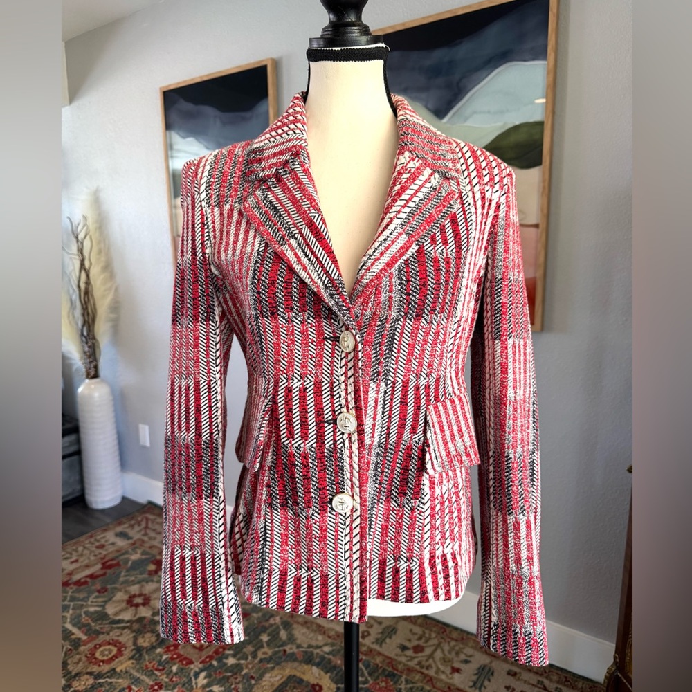 Cabi Red And White Nautical Patchwork Blazer - image 5